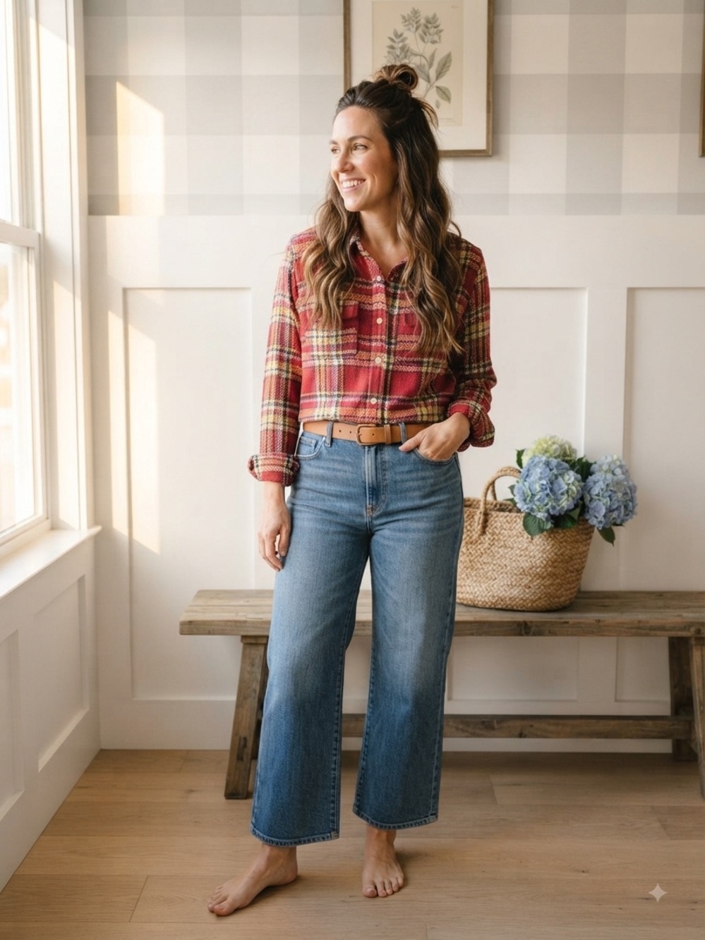 Lucky Brand Red Plaid Cropped Button-Down Shirt Small